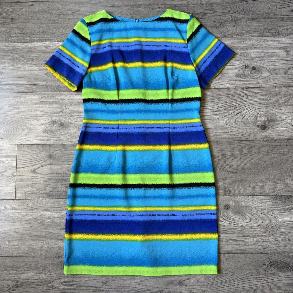 Vintage Sag Harbor Dress Petite Multicolor Striped Sheath Dress - Size 8P